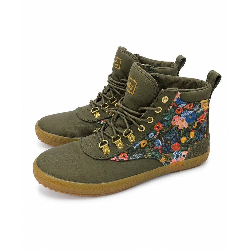 Keds x Rifle Paper Co Garden Party Scout Weather Boots Sz 7 Floral Olive